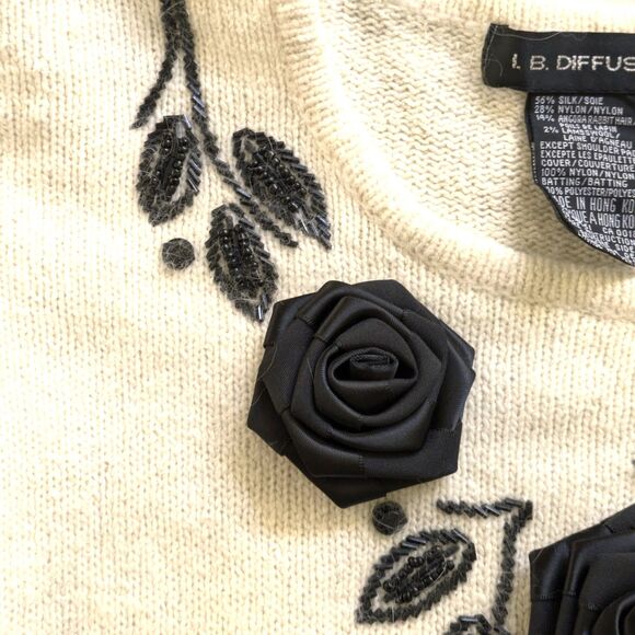 I.B. Diffusion Sweater VTG Size M Silk Angora Lambswool Rosettes Beads 80s - Picture 3 of 14